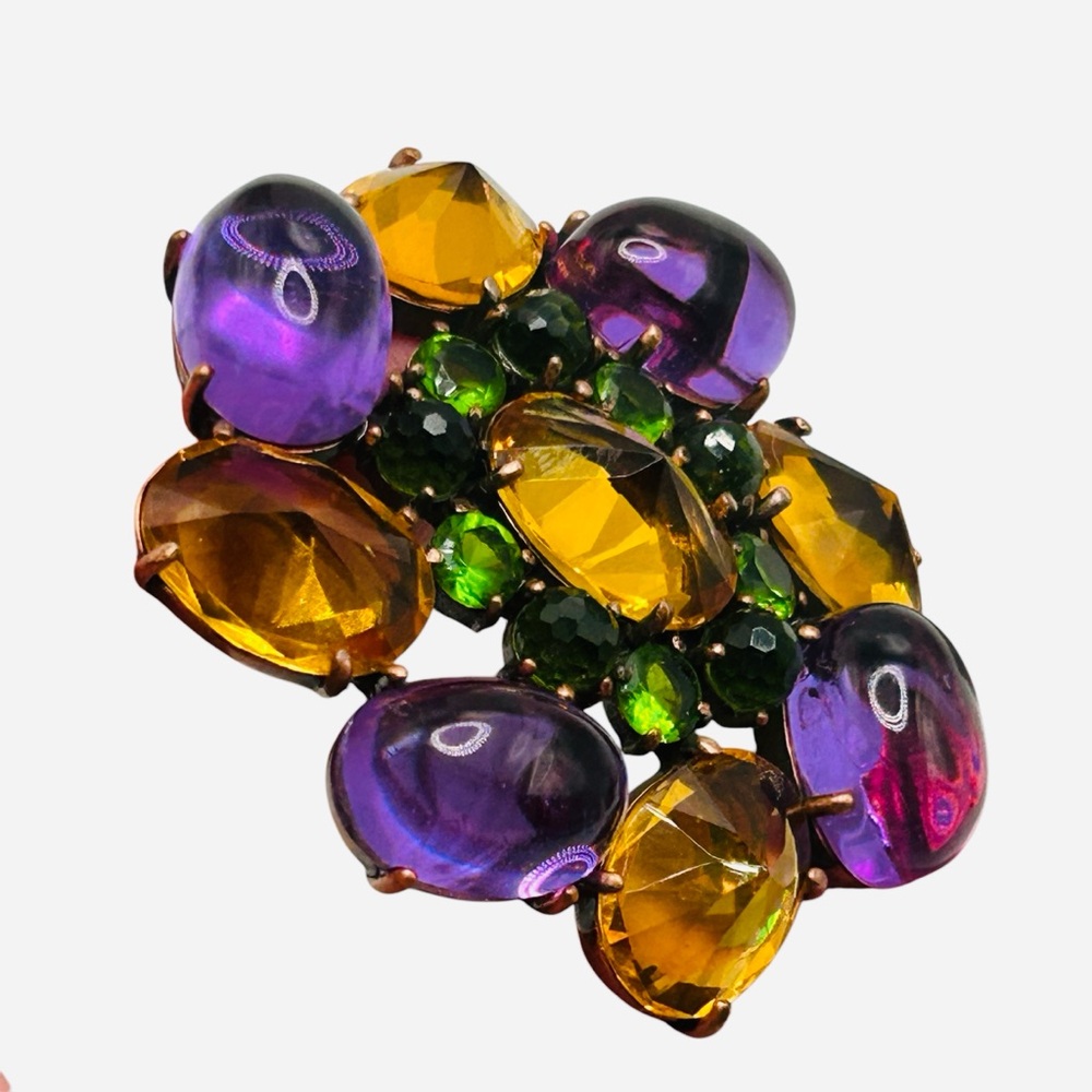 Joan Rivers Inverted Gold, Purple and Green Rhinestone Brooch - Picture 3 of 6